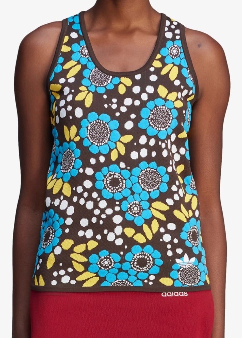 Adidas X Wales Bonner Knit Vest Brown Blue Medium Women’s Retro Tank Top Floral